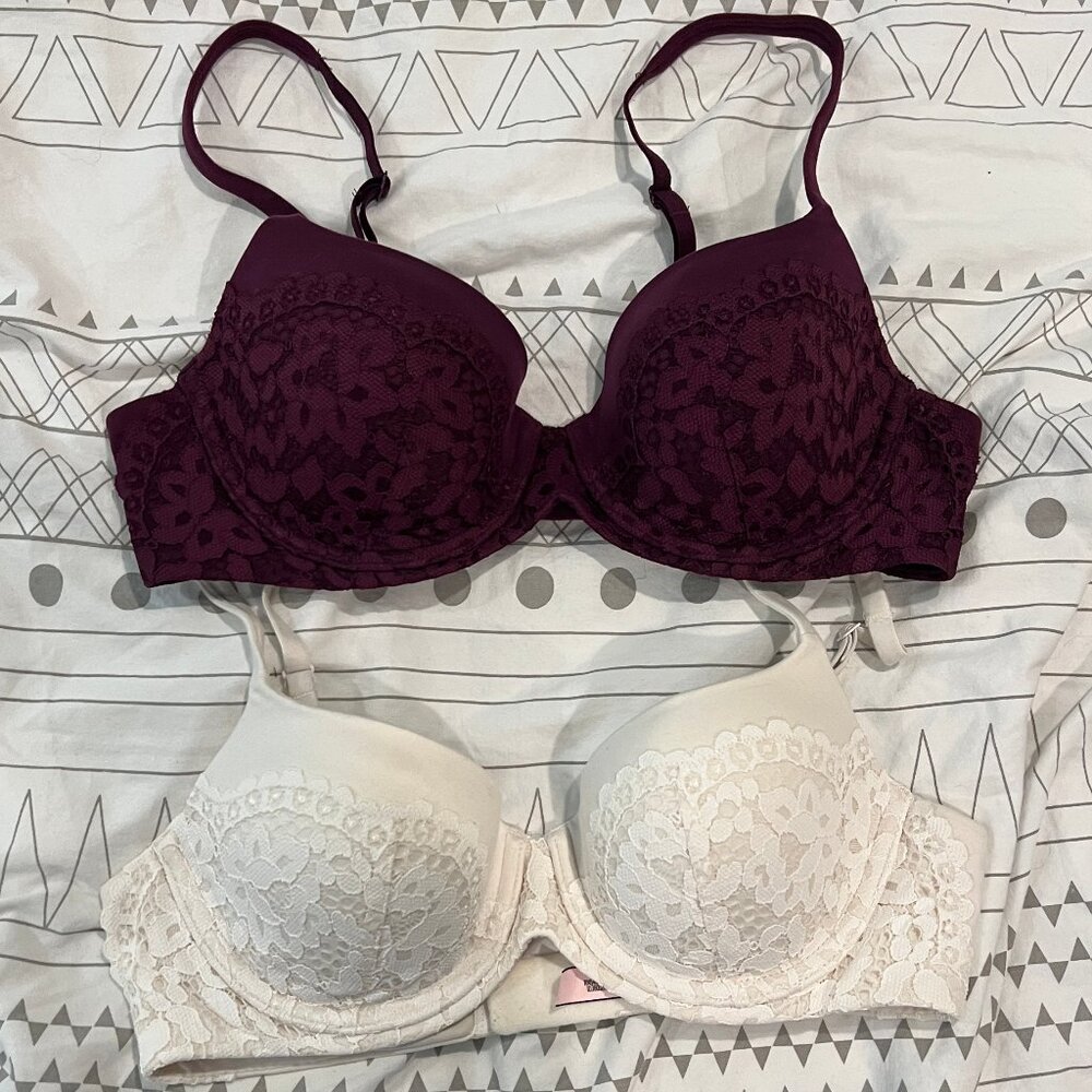 Not Worn Set of 2 Victoria's Secret Lace Convertible Strap Memory Foam Bras 34C